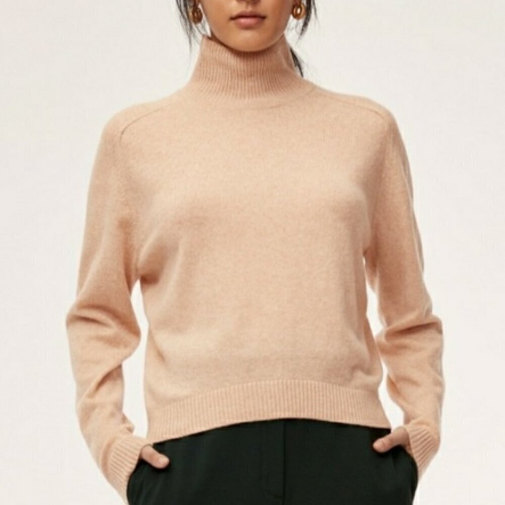 Aritzia Babaton Wool Cashmere Perry Turtleneck Sweater Beige Nude Size Small